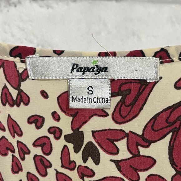 Papaya Red and Cream High Low Dress, cream, white, black hearts, ruffle size S - Picture 2 of 11